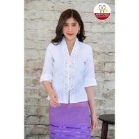 ราคา เสื้อผ้าฝ้ายชินมัยผู้หญิงคอวีปักดอกแขนสามส่วนสีขาว (21876964462)