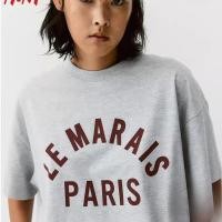 ราคา H&M เสื้อยืดผู้หญิงคอกลมพิมพ์ลายตัวอักษรผ้าฝ้ายแท้แขนสั้นด้านบน ADA (52311290116)