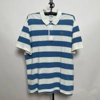 ราคา เสื้อคอปก เสื้อโปโล Polo shirt สีขาว ฟ้า ลายทาง ลายขวาง แบรนด์ LACOSTE มือสอง สภาพดี (41400908226)