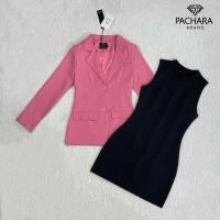 ราคา เซ็ต 2 ชิ้น เสื้อสูทแขนยาวสีชมพูแมทช์คู่กับเดรสสั้นแขนกุดสีดำทรงเข้ารูป (22527754450)