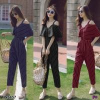 ราคา G6657 จั้มสูทสายเดี่ยวเว้าไหล่ลายริ้ว (2364880714)