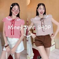 ราคา miniminey เสื้อเชิ๊ตคอบัวลายสก๊อต คอบัวแต่งลูกไม้ ผูกโบ (49503042157)