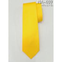 ราคา เนคไทผ้าไหมสีพื้น เนื้อเรียบ ขนาดกว้าง 2.7นิ้ว สีเหลือง รหัส NA-ST-NA-409 (41323165639)