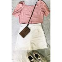ราคา มีโค้ดส่วนลด!!!เสื้อครอป คอเหลี่ยมแขนตุ๊กตา สีชมพูกะปิ (21348507550)