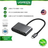 ราคา UGREEN ตัวแปลง USB C เป็น HDMI VGA 4K30Hz 1080p60Hz Dual Display PD 100W USB3.0 Thunderbolt 3 Macbook iPad iPhone 16 Pro (52251675871)