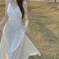 ราคา เดรสขาว คอวี ไขว้หลังผูกโบว์ (24834155404)