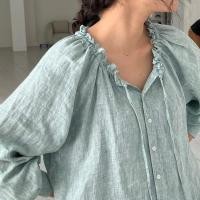 ราคา เสื้อลินินคอปกระบายแขนพอง (43631432673)