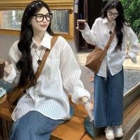 ราคา Cuties W256 เสื้อเชื้ตพื้นกันแดด เสื้อเชิ้ตแขนยาว สีขาว สไตล์เกาหลี สำหรับผู้หญิง (57607982329)