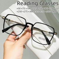 ราคา HT +50 +75 +125 ถึง + 400ป้องกันแสงสีฟ้าแว่นอ่านหนังสือสําหรับผู้หญิงผู้ชายแฟชั่นแว่นสายตายาวแว่นตาสายตา พิเศษ-แสงสว่าง ขนาดใหญ่แว่นสายตายาว (43863299024)