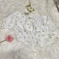 ราคา เสื้อแฟชั่นปาดไหล่ลายดอกไม้สีขาว (13899671154)