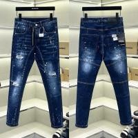 ราคา Mens Biker Slimfit Wash Blue Silver Ripped and Scratched Jeans เรียงรายด้วยสี Flake Fabric Tag DSQ Logo 4 Button Buckle (45511657916)