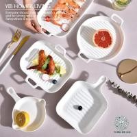 ราคา G GMR Home GJ1 T2 Nordic Simple Creative Double Ear Baking Pan เซรามิครูปสี่เหลี่ยมผืนผ้า ins สีทึบเบเกอรี่เดี่ยว Handle Baking Pan ในครัวเรือน (48859570813)