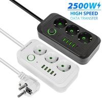 ราคา 2500W multi-function Power Strip - 2M EU Plug AC Outlets Multitap Socket - สายไฟพ่วง - One Key Control - พร้อมอะแดปเตอร์กรองเครือข่าย USB Type C (40561991044)