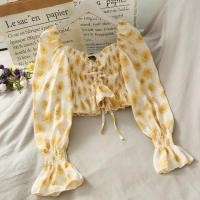 ราคา พร้อมส่ง เสื้อแขนยาวปาดไหล่ลายดอกไม้สีเหจลือง ดอกเดซี่ ผ้าชีฟอง (12636775862)