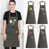 ราคา Kitchen Apron Waterproof Pocket Apron Gardening Portable Green Flower color Printing (29322321146)
