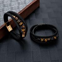 ราคา โลหะผสมหัวเข็มขัดสร้อยข้อมือหนังผู้ชายอินเทรนด์ถักแม่เหล็กลูกปัดผู้ชายเสือตาหินสร้อยข้อมือหนัง412 (43730010391)