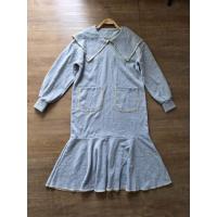 ราคา เดรสยาวผ้าอุ่นนุ่มสีเทาคอปกทหารเรือแขนยาวชายระบายกระเป๋าหน้างานน่ารักอก44-46สะโพก46ยาว47(งานมือสอง)34 (55653073014)
