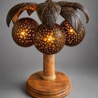 ราคา โคมไฟกะลามะพร้าว (ฐานไม้) ต้นไม้ 3 ลูก งานแฮนด์เมด Coconut lamp ของขวัญตกแต่งบ้าน (40374950962)