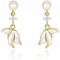 ราคา Butterfly Earrings 925 Sterling Silver Pearl Earrings for Women Yellow Gold Plated Stud Earring Jew (43580911565)