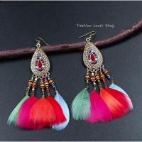 ราคา ต่างหูขนนก ต่างหูโบฮีเมียน หลายสี multi color ต่างหูระย้า สไตล์โบฮีเมียม BOHO Bohemian เครื่องประดับแฟชั่น (14996399513)