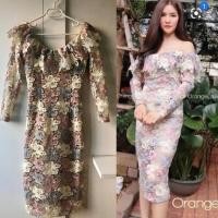 ราคา เดรสปาดไหล่ลูกไม้ ป้าย Orange juice ไซส์ S ลูกไม้เงา งานปราณีต (7034024963)