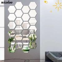 ราคา NICOLO 12pcs กระจกหกเหลี่ยมสติ๊กเกอร์ติดผนัง,อะคริลิคพร้อมฟิล์มป้องกันกระจกอะคริลิครูปลอก,ภายในสติ๊กเกอร์ติดผนัง 3.152.761.57in Silver Hexagon Wall Mirror Sticker Office (57411665608)