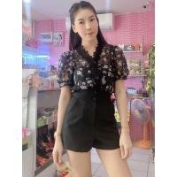 ราคา เสื้อ สีดำ แขนสั้น ดอกขาว ชีฟอง ซีทรู สวยมาก ออกงาน ใส่เที่ยว ใส่ทำงาน งานป้ายกวาง อกได้ 36” ยาว 22” (6652791957)