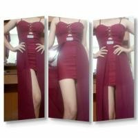 ราคา เดรสออกงานสีแดงเลือดนก ใหม่มาก (884506482)