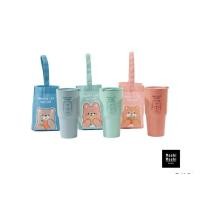 ราคา Moshi Moshi แก้วน้ำพลาสติกลายน่ารัก พร้อมกระเป๋า มีฝาปิด (16514877258)