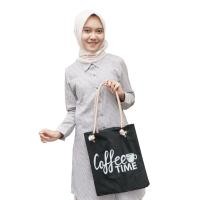 ราคา กระเป๋าโท้ตผู้หญิง Coffee Time Motif พร้อมสายแกนซิป (18875643789)