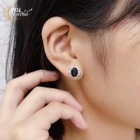 ราคา ส่งฟรี ต่างหูนิลล้อมเพชร เครื่องประดับไทย พูนทรัพย์ มีใบรับประกัน งานปราณีต งดงาม ED177E300 (12237661227)