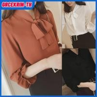 ราคา ในสต็อกผู้หญิงแฟชั่นหรูหราโบว์เสื้อแขนยาวสําหรับเสื้อสไตล์ฝรั่งเศสเสื้อยืดธุรกิจ (45808567483)