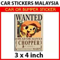ราคา Tony Tony Chopper Bounty Wanted Poster One Piece ANIME - สติ๊กเกอร์ติดรถ / สติ๊กเกอร์กันชน / สติ๊กเกอร์มอเตอร์ (48406506546)
