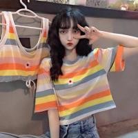 ราคา พร้อมส่ง เสื้อยืดสีรุ้ง ทรง oversize สไตล์เกาหลี (3212484718)