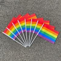 ราคา AUGUSTINA 10 ชิ้นธงสายรุ้ง, LGBT Dacron Rainbow Hand Flag, ถือง่าย Rainbow Pride Day Vivid สี HandHeld Flag Party ตกแต่ง (54361659849)