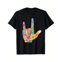 ราคา เสื้อยืดแผนภูมิท่าทางมือ ASL สําหรับผู้ชาย - สีดําพร้อมการออกแบบภาษาป้ายสีสันสดใส & ตัวอักษร ASL - ผ้าระบายอากาศสําหรับ (51559668237)