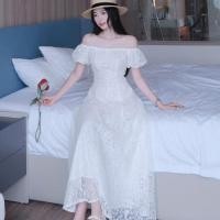ราคา ชุดเดรสยาว-ชุดเดรสผู้หญิงลูกไม้เรียบหรูสําหรับงานปาร์ตี้สวยๆเดรสเปิดไหล่แขนสั้นทรงบานยาวมีระดับสุดๆสําหรับถ่ายรูป (25195919155)