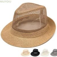 ราคา NIUYOIU หมวกแจ๊สปานามา, หมวก Fedora ตาข่ายระบายอากาศ, แฟชั่นหมวกฟางแห้งเร็วกีฬากลางแจ้ง (27195017438)