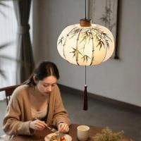 ราคา สไตล์จีนมือวาดไม้ไผ่ความงามจี้แสง นํา ย้อนยุคห้องรับประทานอาหารผ้าโคมไฟแขวนแสงห้องนอนโคมระย้าโคมไฟเพดาน (50860218281)