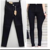 ราคา กางเกงยีนส์ผู้หญิง กางเกงยีนส์เอวสูงสีดำผ้ายืด ป้าย jeans house หน้าเรียบไม่ขาด เอวสูงใส่สบาย มีไซส์ sml XL 34 36 38 (5678104464)