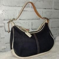 ราคา Coach Shoulder Bag ผ้าแคนวาส สีดำตัดขาว ซับในชมพู Vintage Y2K ของแท้ (47854789242)