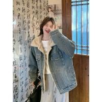 ราคา เสื้อแจ็คเก็ตยีนส์บุขนกันหนาว ผู้หญิง โอเวอร์ไซส์ คอปกขนเฟอร์ ใส่เที่ยวหนาว เที่ยวต่างประเทศ (42480660280)