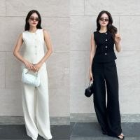 ราคา เซทเสื้อแขนกุด กระดุมเฉียงหน้า กระดุมลายหินอ่อน ด้านหลังมีสายปรับขนาดไซส์ได้ เนื้อผ้าลินินผสม มาคู่กับกางเกงขายาว (56451531377)