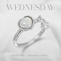 ราคา พร้อมส่ง แหวนเงิน wednesday แหวน Mizuchol แหวนเสริมดวงความรักสำหรับคนวันพุธ Darling ring พลอย Moonstone ไซส์5 (12782107115)