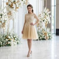 ราคา ชุดราตรีสั้น เดรสออกงาน ชุดไปงานแต่งงาน ชุดเพื่อนเจ้าสาว ชุดแซก สีทอง BB074-GLD (23701664073)