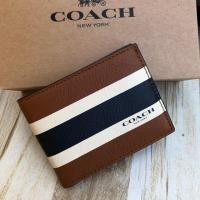 ราคา พร้อมส่ง ของแท้ SLIM BILLFOLD WALLET IN SIGNATURE CANVAS WITH VARSITY STRIPE (COACH F26173) (2727107209)