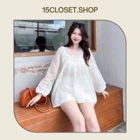 ราคา เสื้อคอวีแขนยาวผูกหลังทรงโอเวอร์ไซส์ งานกระดุมด้านหน้า (21989950994)
