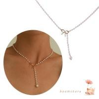 ราคา Boom Elegant Bowknot Tassels จี้สร้อยคอแฟชั่นสร้อยคอ Clavicle CHAIN ไข่มุก Choker Statement Jewel (48011660408)