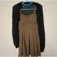 ราคา เดรสสายเดี่ยวสีน้ำตาล+เสื้อคลุมสีดำ มือสอง (42970540798)