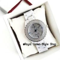 ราคา นาฬิกาเซรามิค (Ceramic)แบรนด์ Royal Crown นาฬิกาหรู,ประดับเพชร CZ ระบบถ่าน กันน้ำ,มีบัตรรับประกัน1ป (26476709435)